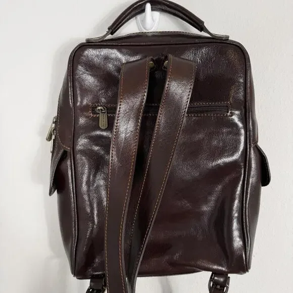 Vera Pelle Dark Brown Italian Leather Backpack Made in Italy Luxury - Picture 8 of 15